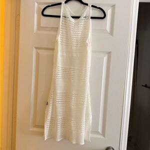 SHEIN White Crochet Knit Sleeveless Cover-Up Dress